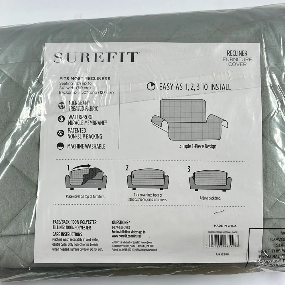 SUREFIT recliner cover. Color Sage Limit 1 per bundle due to weight. - Picture 3 of 4